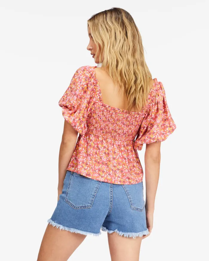 Billabong Tops Women Beachy Babe Puff Sleeve Crop Top Vintage Coral Billabong Tops Women Beachy Babe Puff Sleeve Crop Top Vintage Coral