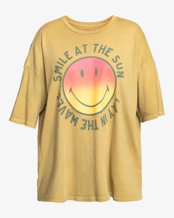 Billabong Tops Women Billabong X Smiley True Boy Oversized TShirt Split Pea Billabong Tops Women Billabong X Smiley True Boy Oversized TShirt Split Pea