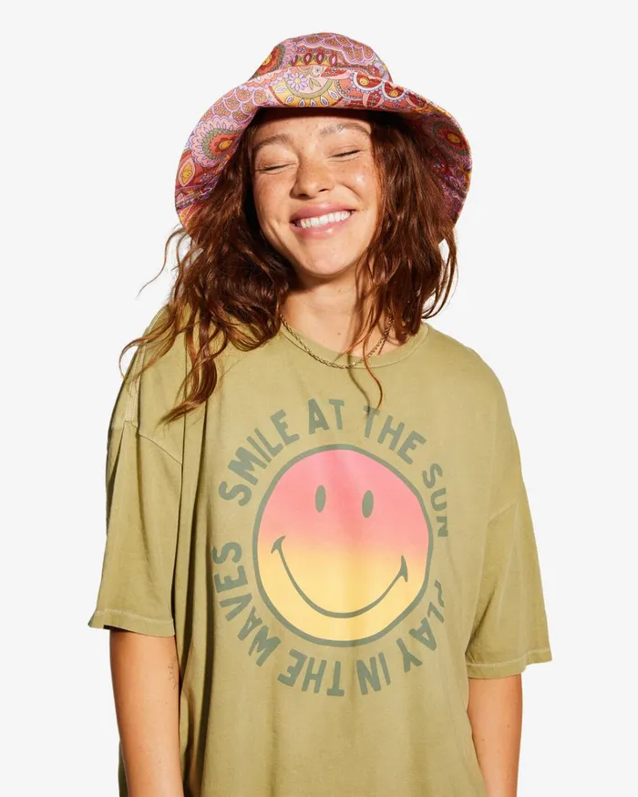 Billabong Tops Women Billabong X Smiley True Boy Oversized TShirt Split Pea Billabong Tops Women Billabong X Smiley True Boy Oversized TShirt Split Pea
