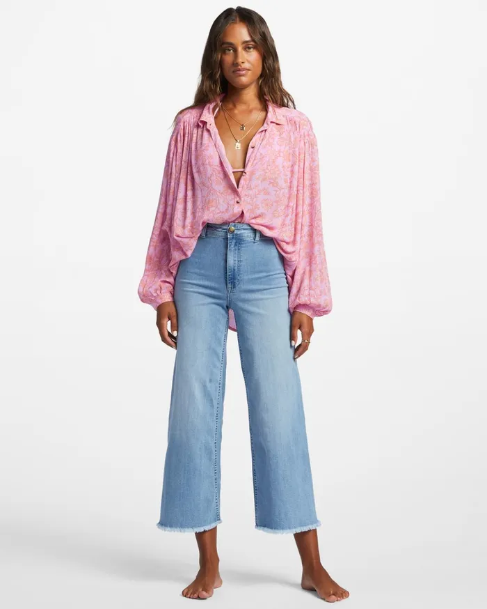 Billabong Tops Women Day After Day Long Sleeve Shirt Pink Trails Billabong Tops Women Day After Day Long Sleeve Shirt Pink Trails