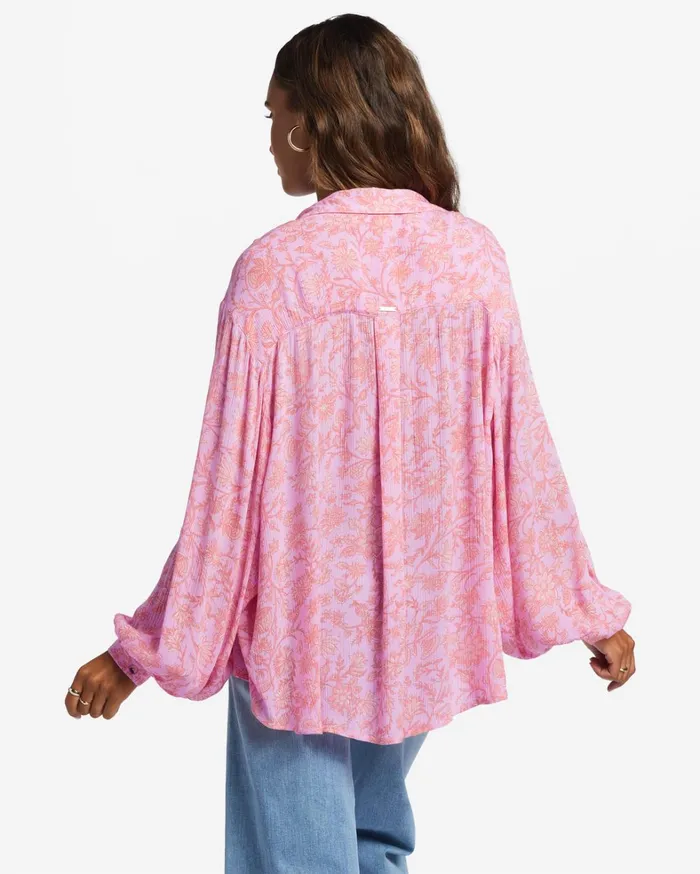Billabong Tops Women Day After Day Long Sleeve Shirt Pink Trails Billabong Tops Women Day After Day Long Sleeve Shirt Pink Trails
