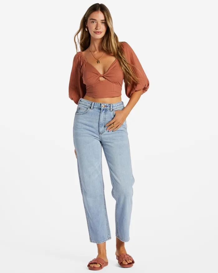 Billabong Tops Women Del Sole Top PuffSleeve Crop Top Sweet Tea Billabong Tops Women Del Sole Top PuffSleeve Crop Top Sweet Tea