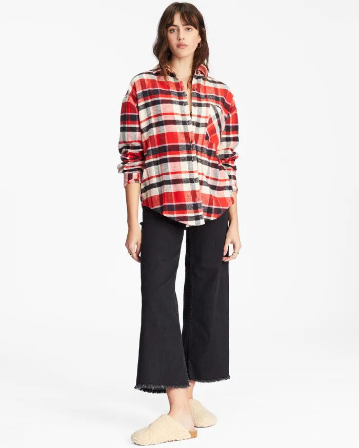 Billabong Tops Women Easy Breezy Long Sleeve ButtonUp Shirt Red Magic Billabong Tops Women Easy Breezy Long Sleeve ButtonUp Shirt Red Magic