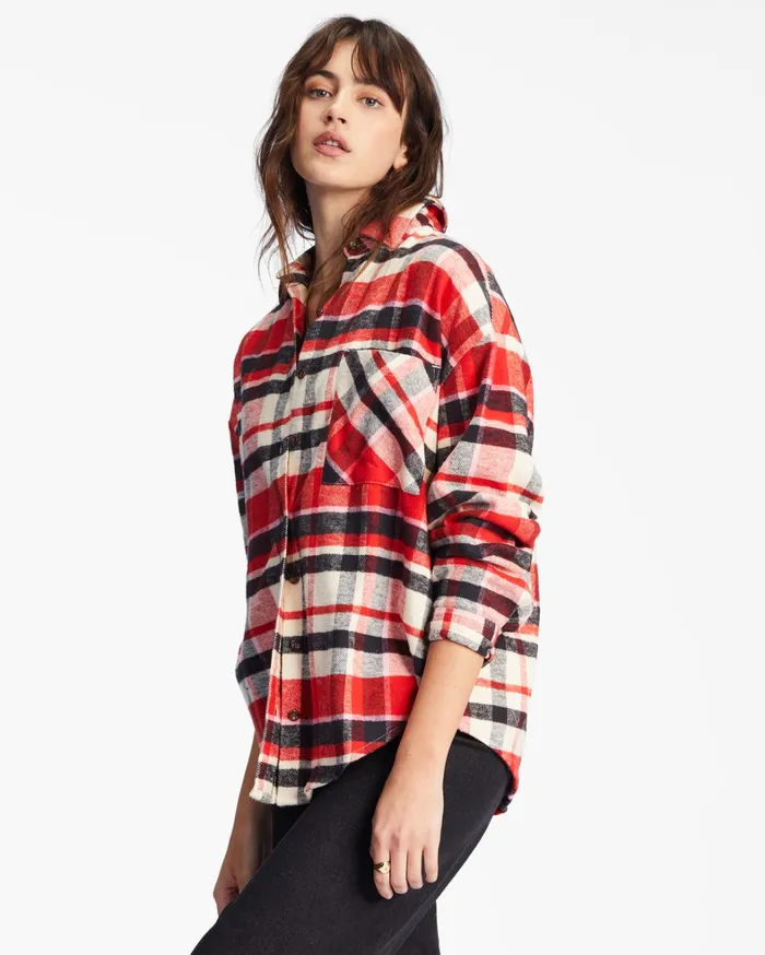 Billabong Tops Women Easy Breezy Long Sleeve ButtonUp Shirt Red Magic Billabong Tops Women Easy Breezy Long Sleeve ButtonUp Shirt Red Magic