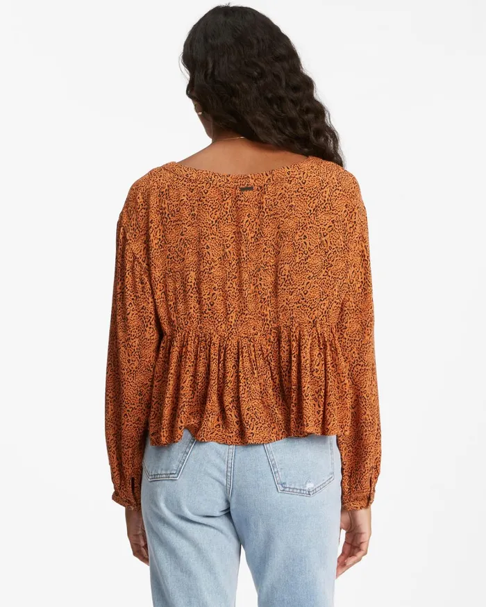 Billabong Tops Women Easy Street Long Sleeve Blouse Toffee Billabong Tops Women Easy Street Long Sleeve Blouse Toffee
