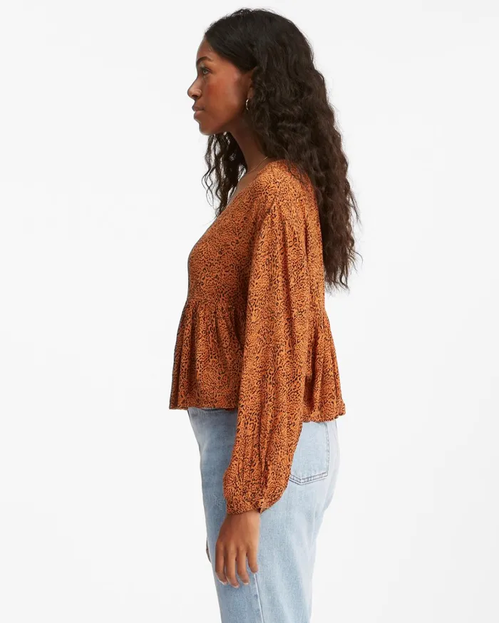 Billabong Tops Women Easy Street Long Sleeve Blouse Toffee Billabong Tops Women Easy Street Long Sleeve Blouse Toffee