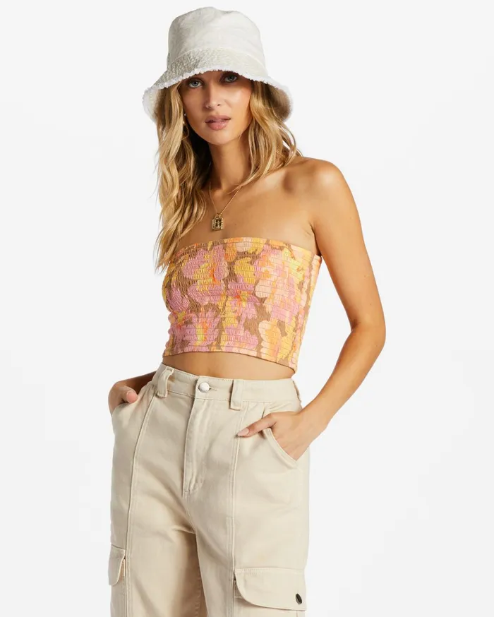 Billabong Tops Women Keep It Simple Smocked Crop Top Multi