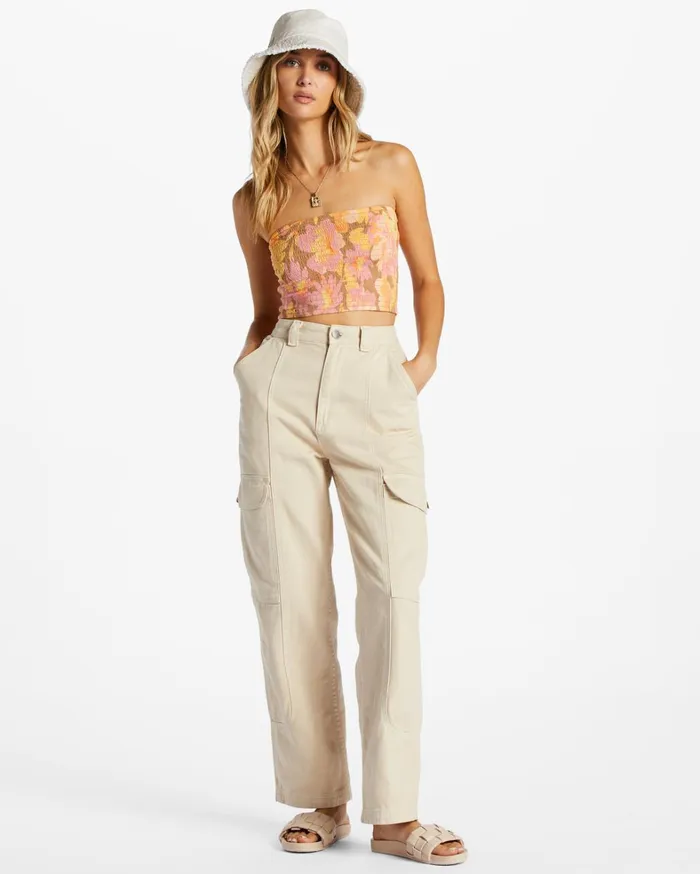 Billabong Tops Women Keep It Simple Smocked Crop Top Multi Billabong Tops Women Keep It Simple Smocked Crop Top Multi
