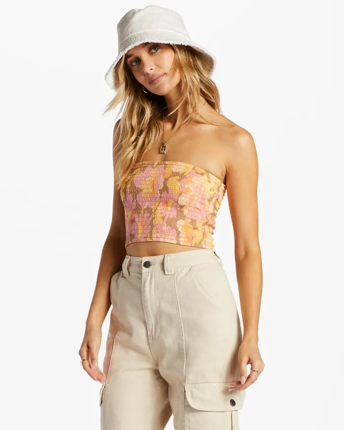Billabong Tops Women Keep It Simple Smocked Crop Top Multi Billabong Tops Women Keep It Simple Smocked Crop Top Multi