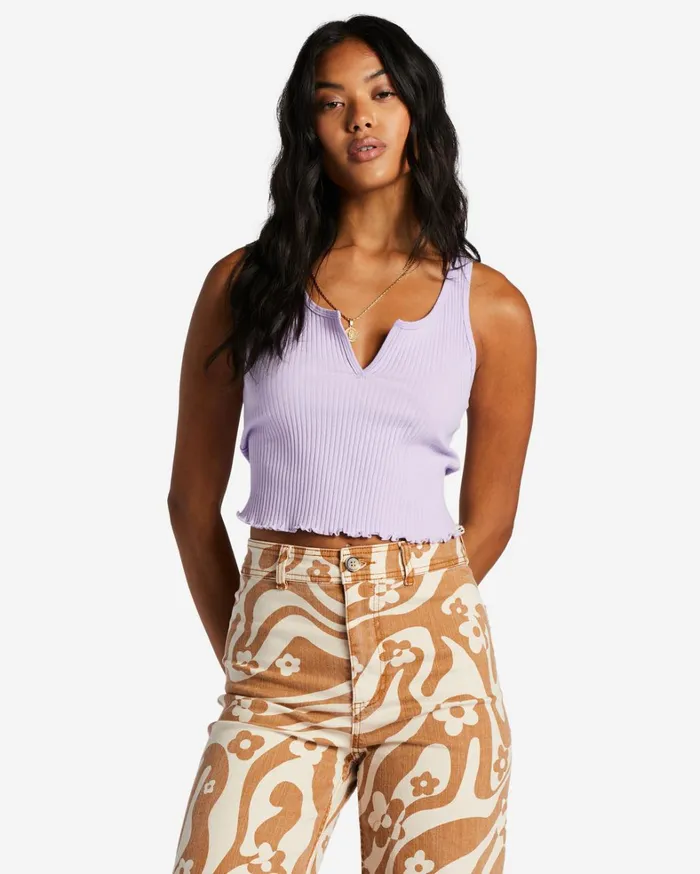 Billabong Tops Women Notch Tank Ribbed Tank Top Lilac Breeze