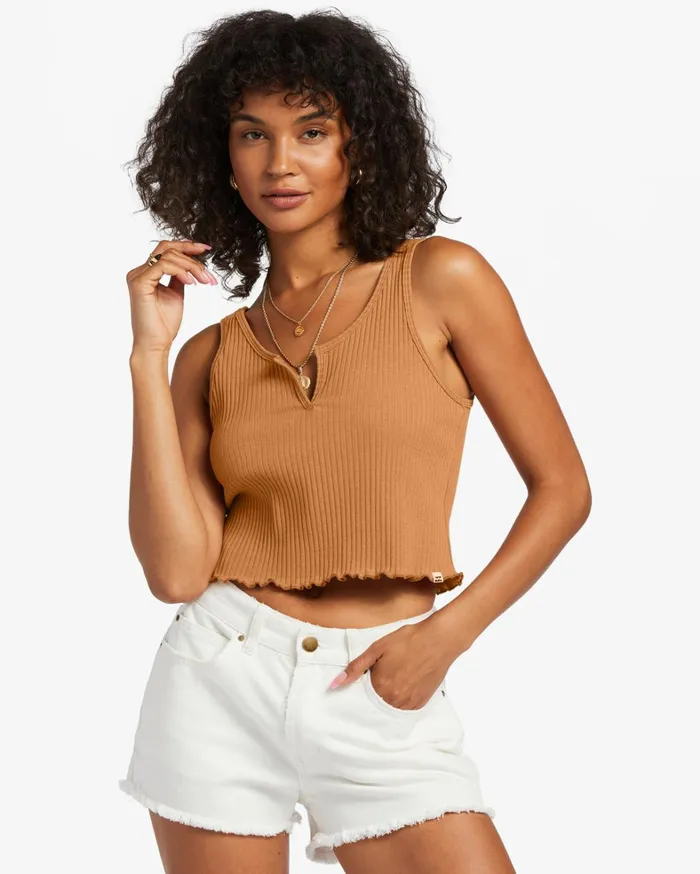 Billabong Tops Women Notch Tank Ribbed Tank Top Summer Spice