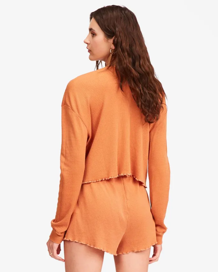 Billabong Tops Women Pick Me Up Waffle Knit Long Sleeve Top Toffee Billabong Tops Women Pick Me Up Waffle Knit Long Sleeve Top Toffee