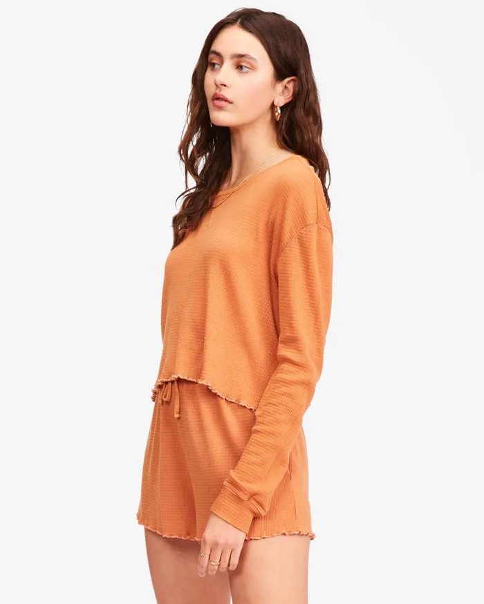 Billabong Tops Women Pick Me Up Waffle Knit Long Sleeve Top Toffee Billabong Tops Women Pick Me Up Waffle Knit Long Sleeve Top Toffee