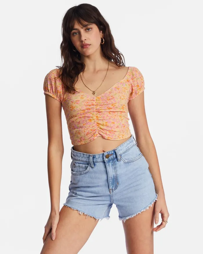 Billabong Tops Women Pretty Sweet Crop Top Peach Punch