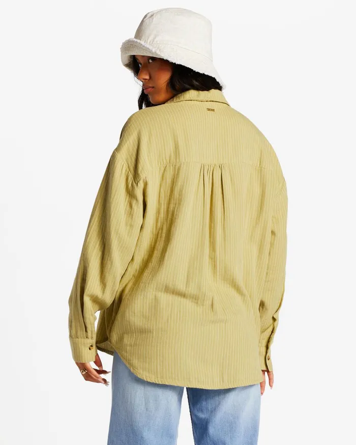 Billabong Tops Women Right On Long Sleeve Shirt Avocado 1 Billabong Tops Women Right On Long Sleeve Shirt Avocado 1