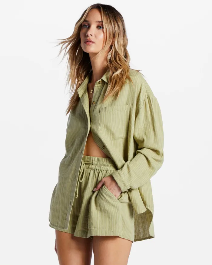 Billabong Tops Women Right On Long Sleeve Shirt Avocado 1 Billabong Tops Women Right On Long Sleeve Shirt Avocado 1