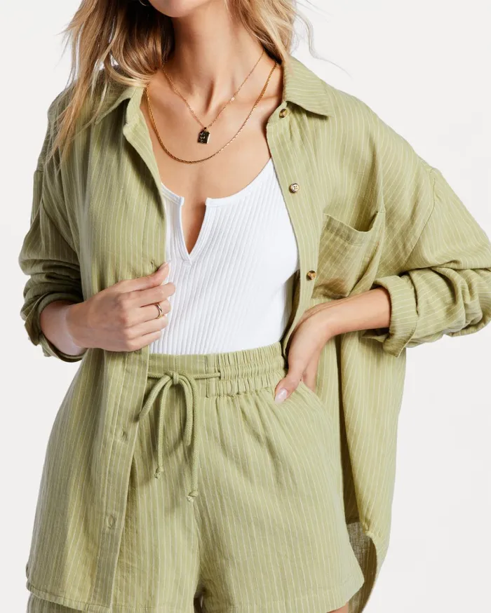 Billabong Tops Women Right On Long Sleeve Shirt Avocado 1 Billabong Tops Women Right On Long Sleeve Shirt Avocado 1