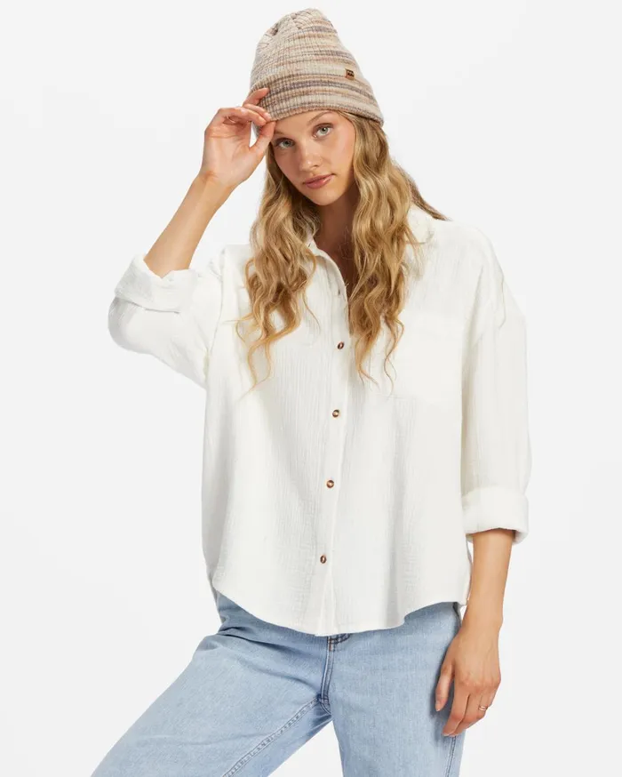 Billabong Tops Women Right On Long Sleeve Shirt Salt Crystal