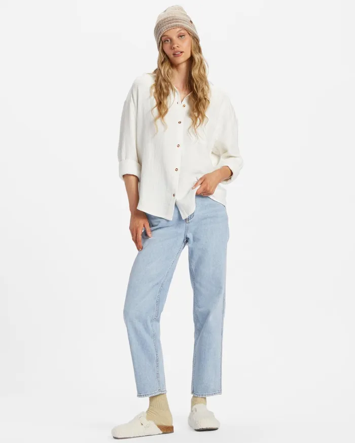 Billabong Tops Women Right On Long Sleeve Shirt Salt Crystal Billabong Tops Women Right On Long Sleeve Shirt Salt Crystal