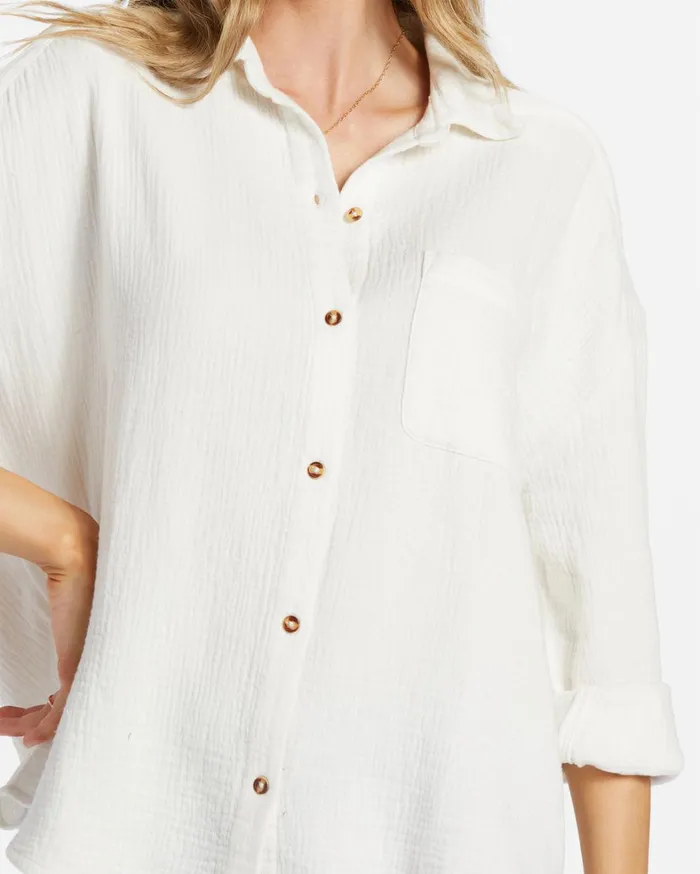 Billabong Tops Women Right On Long Sleeve Shirt Salt Crystal Billabong Tops Women Right On Long Sleeve Shirt Salt Crystal
