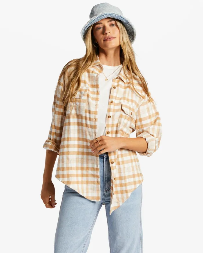 Billabong Tops Women So Stoked Long Sleeve Shirt Truffle Billabong Tops Women So Stoked Long Sleeve Shirt Truffle