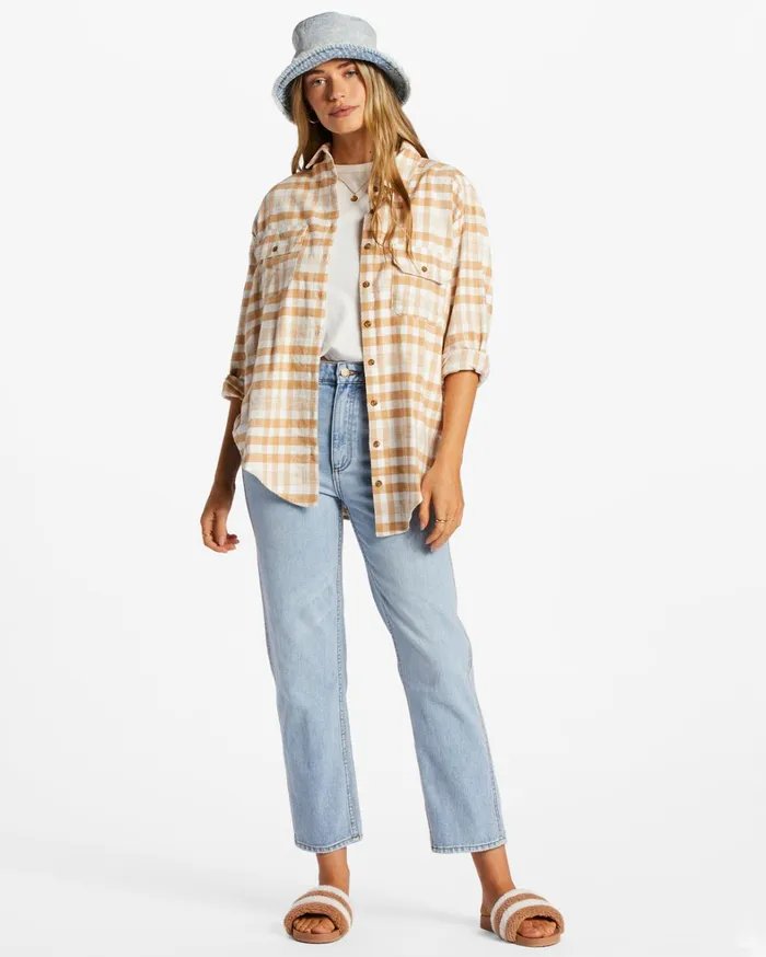 Billabong Tops Women So Stoked Long Sleeve Shirt Truffle Billabong Tops Women So Stoked Long Sleeve Shirt Truffle