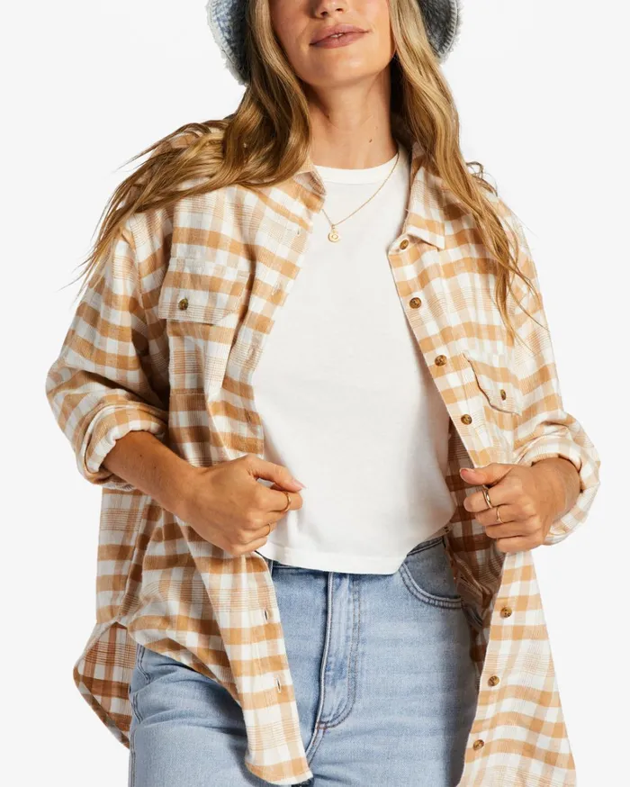 Billabong Tops Women So Stoked Long Sleeve Shirt Truffle Billabong Tops Women So Stoked Long Sleeve Shirt Truffle