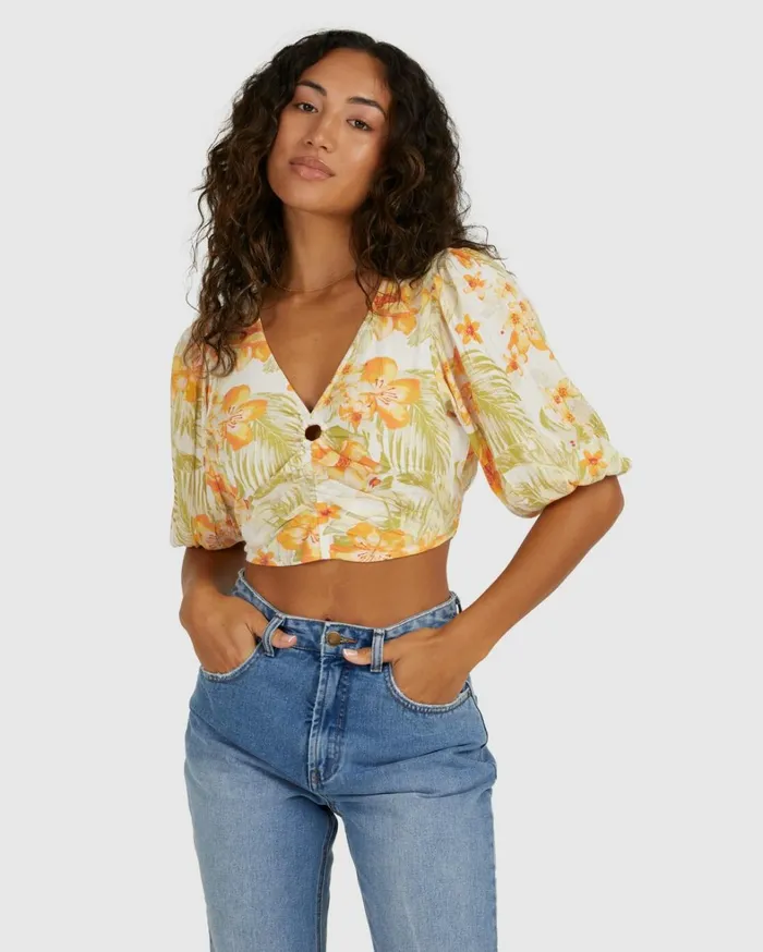 Billabong Tops Women Utopia Top Floral Shirt Salt Crystal