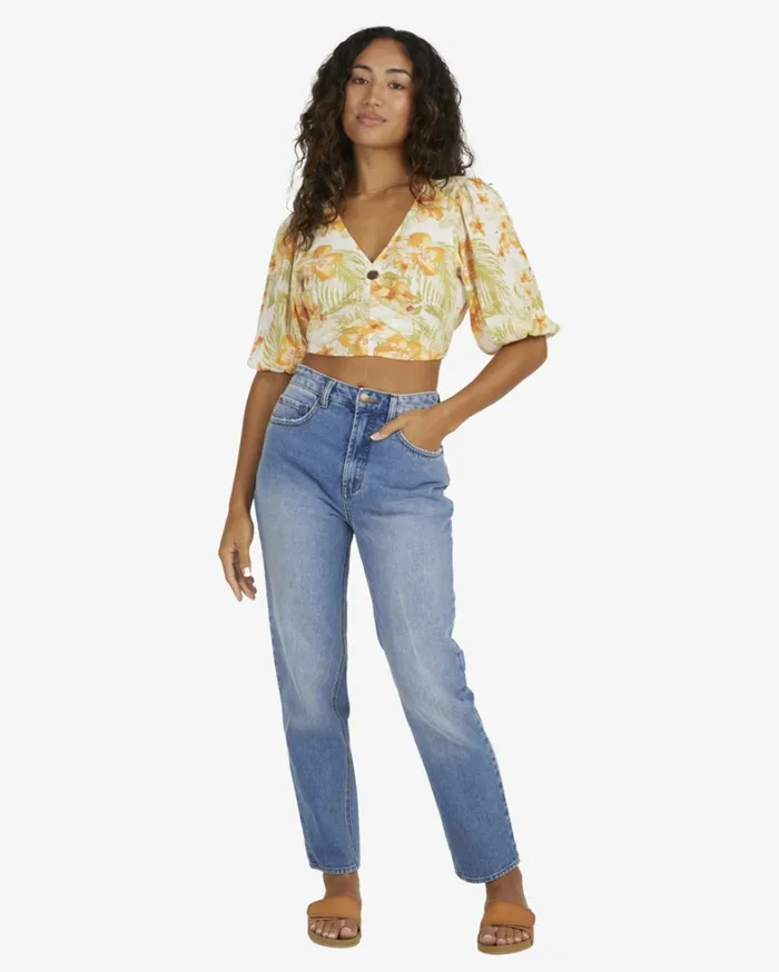 Billabong Tops Women Utopia Top Floral Shirt Salt Crystal Billabong Tops Women Utopia Top Floral Shirt Salt Crystal