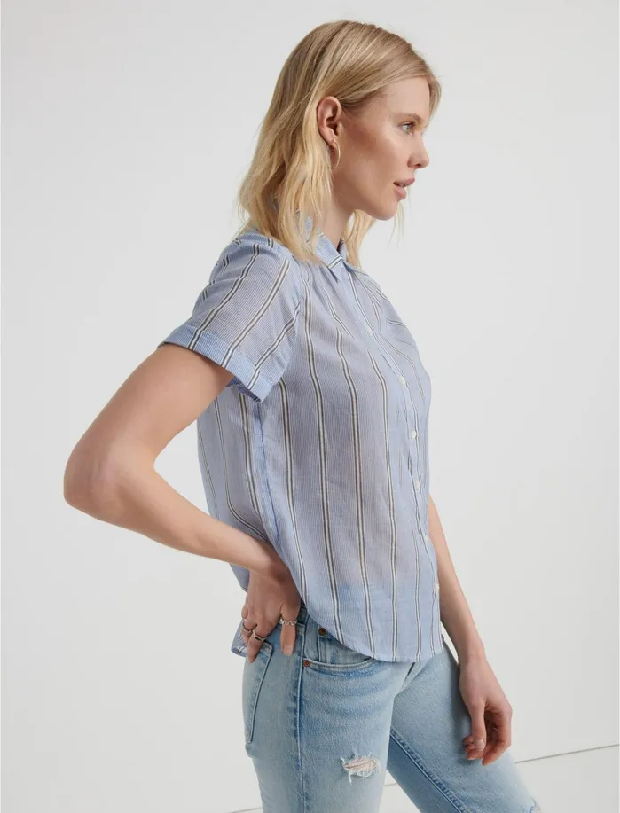 Blouses Women Lucky Brand Avery Short Sleeve Shirt Blue Multi