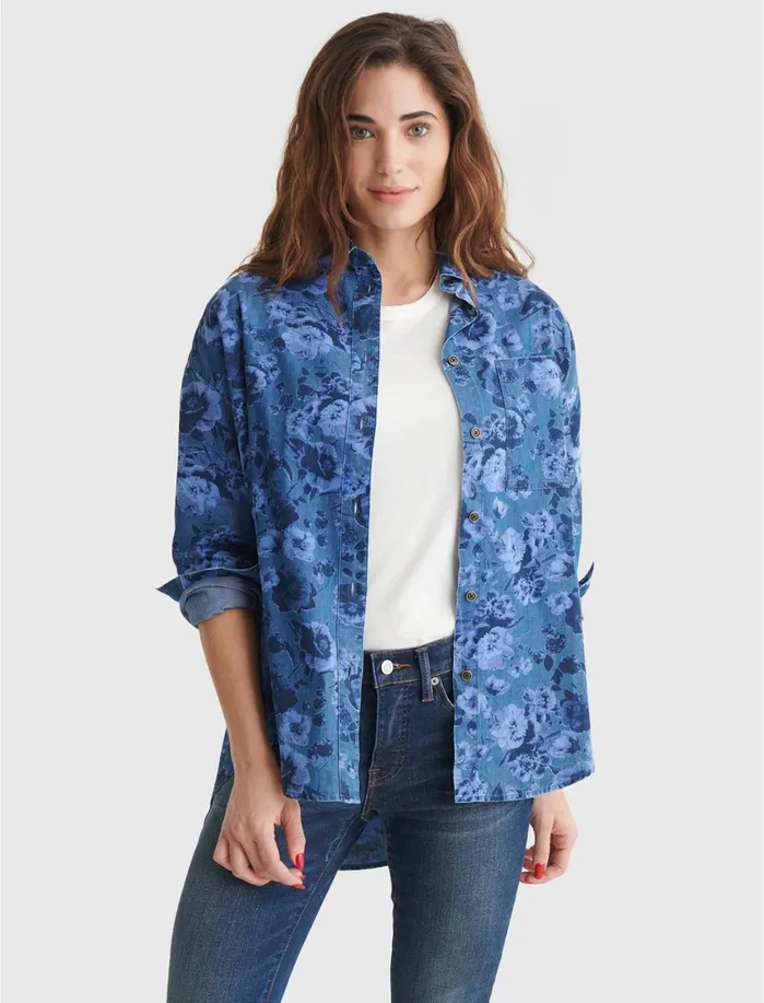 Blouses Women Lucky Brand Boyfriend Indigo Overdye Shirt Indigo Multi