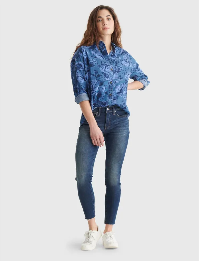 Blouses Women Lucky Brand Boyfriend Indigo Overdye Shirt Indigo Multi