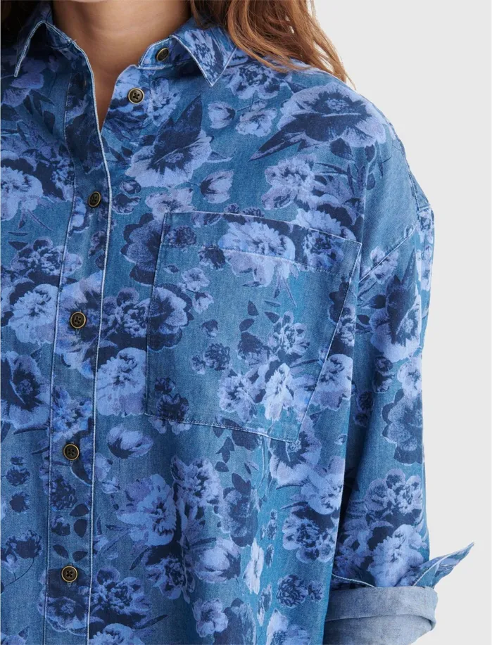 Blouses Women Lucky Brand Boyfriend Indigo Overdye Shirt Indigo Multi