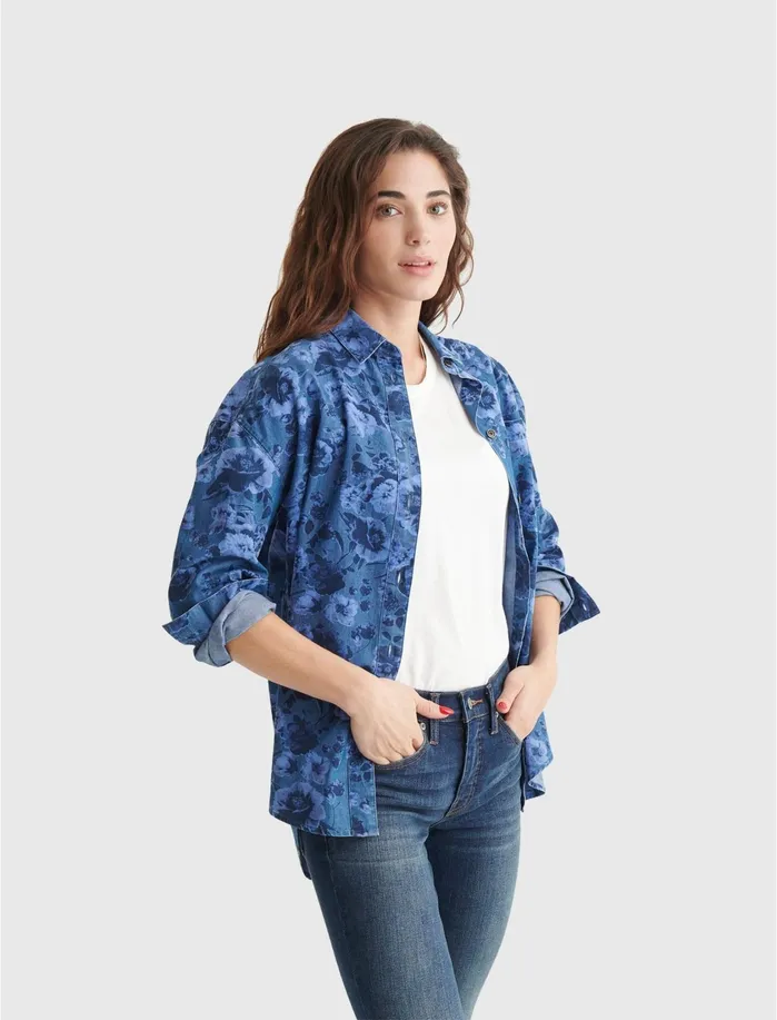 Blouses Women Lucky Brand Boyfriend Indigo Overdye Shirt Indigo Multi