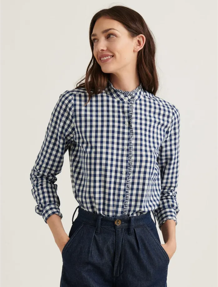 Blouses Women Lucky Brand Classic Ruffle Shirt Navy Multi
