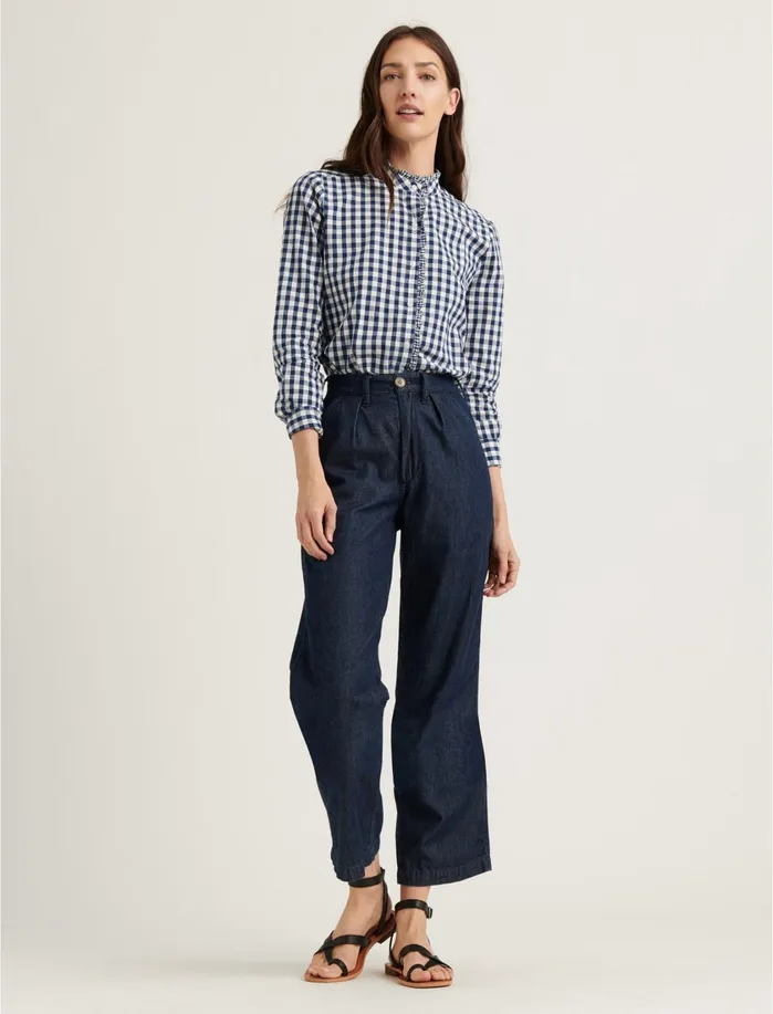 Blouses Women Lucky Brand Classic Ruffle Shirt Navy Multi