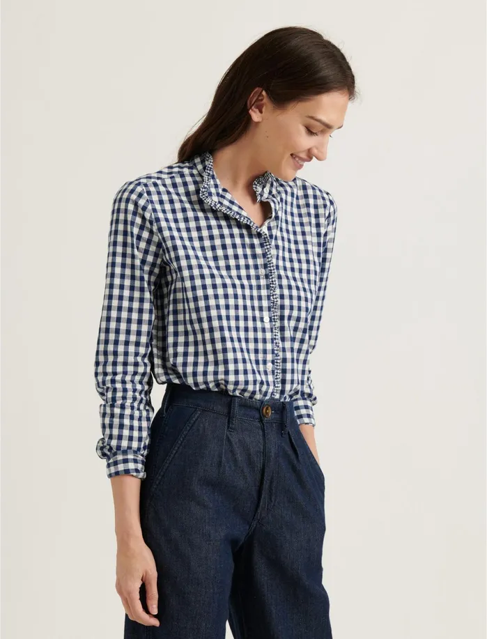 Blouses Women Lucky Brand Classic Ruffle Shirt Navy Multi