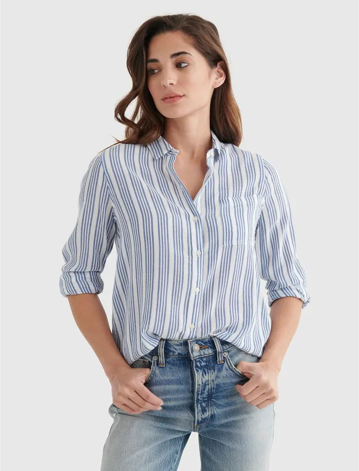 Blouses Women Lucky Brand Classic Shirt Navy Multi