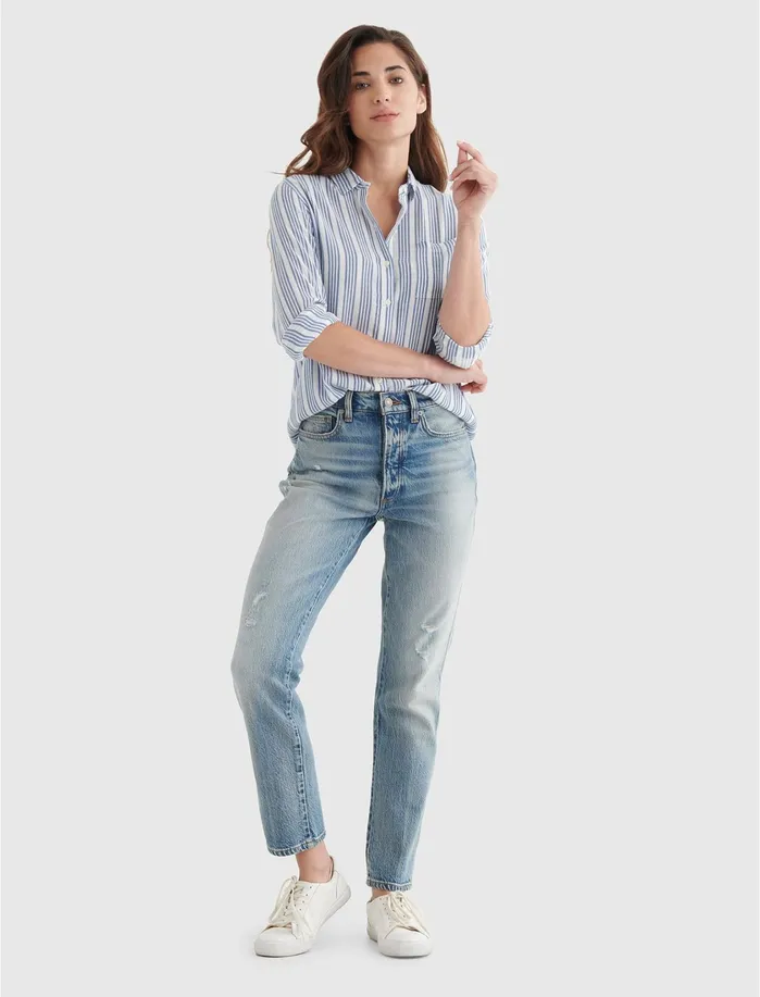 Blouses Women Lucky Brand Classic Shirt Navy Multi