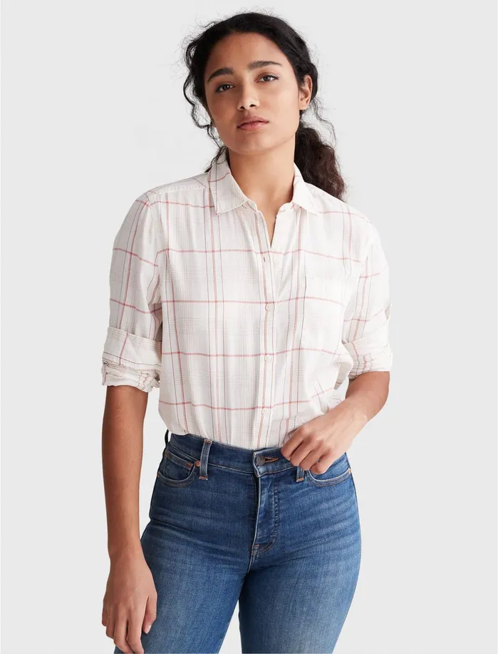 Blouses Women Lucky Brand Classic Shirt White Multi