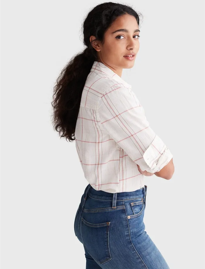Blouses Women Lucky Brand Classic Shirt White Multi