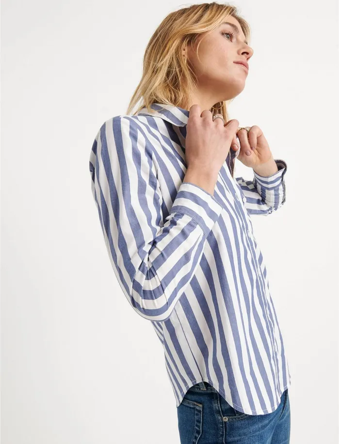 Blouses Women Lucky Brand Classic Stripe Poplin Shirt Blue Multi