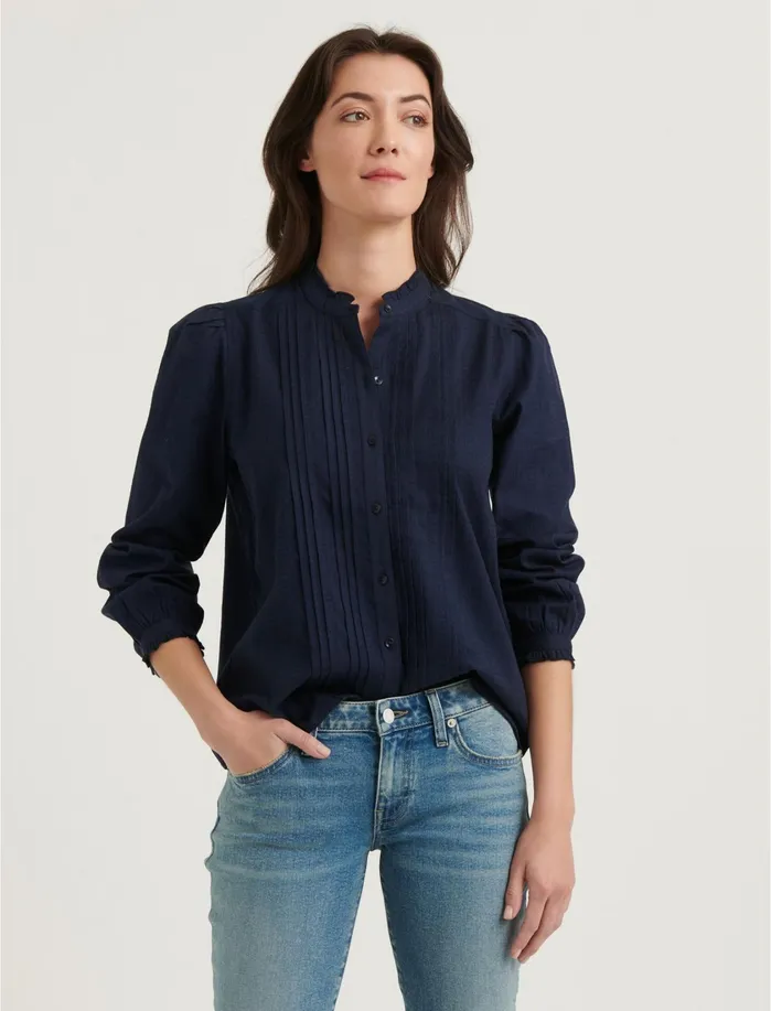 Blouses Women Lucky Brand Claudine Pintuck Shirt American Navy