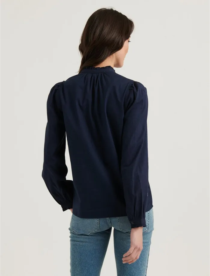 Blouses Women Lucky Brand Claudine Pintuck Shirt American Navy