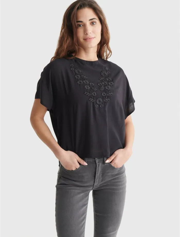 Blouses Women Lucky Brand Drop Shoulder Boyfriend Top Black Onyx