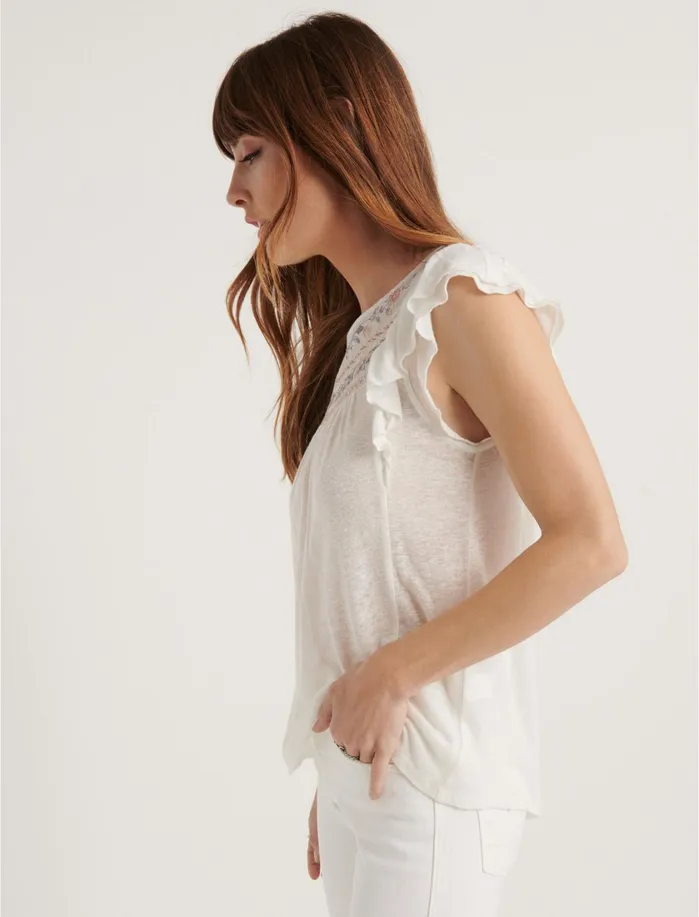 Blouses Women Lucky Brand Embroidered Flutter Sleeve Top Cream Multi