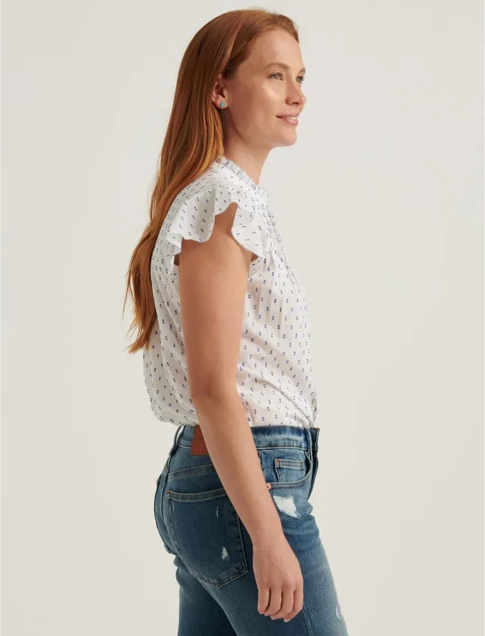 Blouses Women Lucky Brand Flutter Sleeve Poet Blouse Top Blue Multi