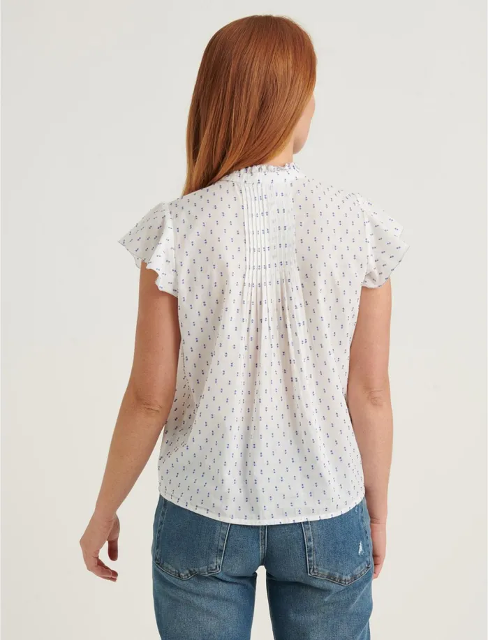 Blouses Women Lucky Brand Flutter Sleeve Poet Blouse Top Blue Multi
