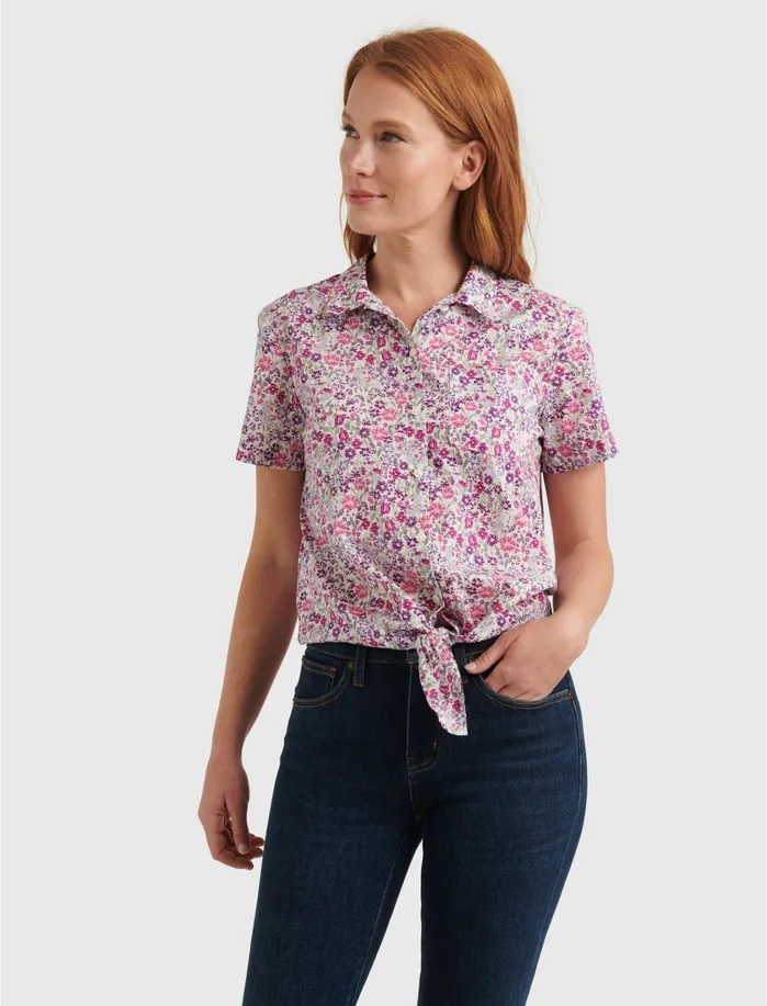 Blouses Women Lucky Brand Tie Front Shirt Pink Multi