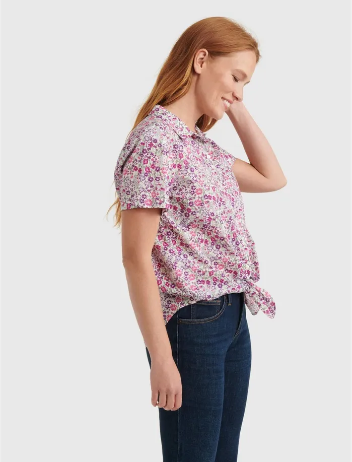 Blouses Women Lucky Brand Tie Front Shirt Pink Multi